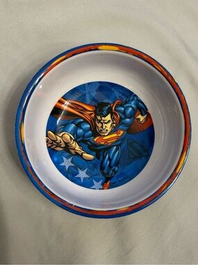 Vintage Y2K Kidcore White & Blue Superman Print Melamine Bowl